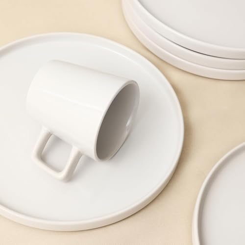 Stone Lain Celina Modern Stoneware 16-Piece Dinnerware Set, Plates and Bowls Set, White Glossy, Dish Set Service For 4 - Image 4