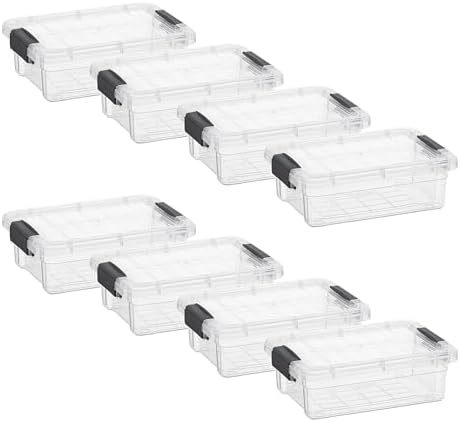 Superio Clear Storage Boxes with Lids, 1.27 Quart Plastic Container Bins for Organizing, Stackable Crates, BPA Free, Non Toxic, Odor Free, Organizers for Home, Office and Dorm, 8 Pack by Superio