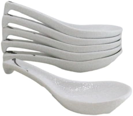 Ebros Gift Modern Yukino Hana Snow Flowers Ceramic Dinnerware Serveware Kitchenware Set Oriental Asian Restaurant Supply (Pack of 6 Asian Soup Spoons With Hook) - Image 2