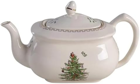 Spode Christmas Tree Gold Teapot - Elegant 36 Oz Porcelain Tea Pot with Infuser, Festive 22K Gold Accents, Christmas Tree Design - Dishwasher Safe Teapot for Holiday Tea Parties and Gifts - Image 2