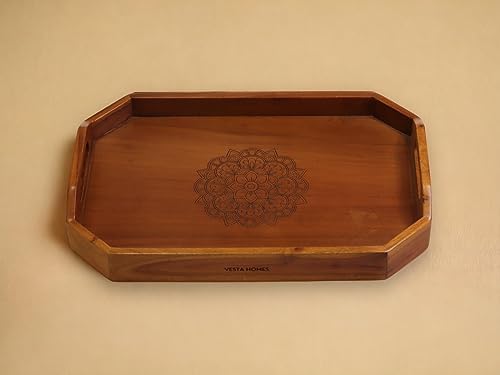 Vesta Homes Extra Large Wooden Serving Tray for Home, Kitchen, Breakfast, Restaurant, Office Organizer, Dining Table | Premium Acacia Wood |18 * 12 * 3 Inches | Handcrafted in India - Image 4