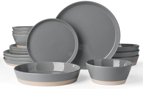 Famiware Saturn Stoneware Dinnerware Set with Pasta Bowl, 16pc Dishes for 4 by Famiware