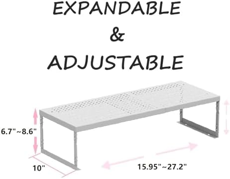 Stackable Expandable Metal Shelf Organizer - Adjustable Wire Storage Rack with Holes for Kitchen, Bathroom, Cabinet, Office - Space Saving, Durable & Sturdy Design（3PACKS/Large/White - Image 3