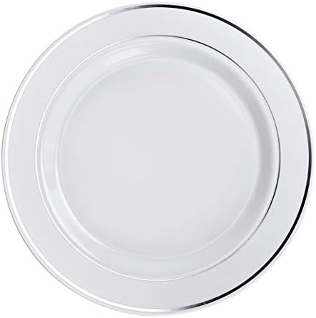 OCCASIONS 240 Plates Pack,(120 Guests) Heavyweight Premium Wedding Party Disposable Plastic Plates Set -120 x 10.5'' Dinner + 120 x 7.5'' Salad/Dessert (White & Silver Rim) - Image 3