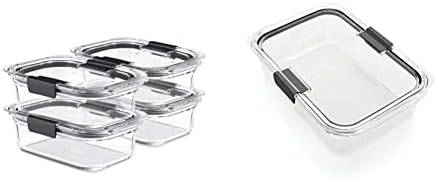 Rubbermaid Brilliance Glass Storage 3.2-Cup Food Containers with Lids, BPA Free and Leak Proof, Medium, Clear, Pack of 4 & Brilliance Food Storage Container, Large, 9.6 Cup, Clear 2024351 by Unknown