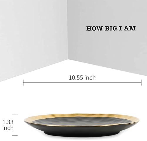 vicrays Ceramic Dinner Plates Set, 10 Inch, Set of 6, Round, Dishwasher Safe, NOT Microwave Safe, Suitable for Steak, Pasta, Home, Party, Restaurant（Black with Golden） - Image 2
