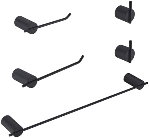 RANDOM Matte Black Bathroom Hardware Set 5 Pieces Include 24 inch Towel Bar Towel Rod Toilet Paper Holder Towel Hook for Bathroom,SUS304 Stainless Steel.RD96068S-5MB by RANDOM