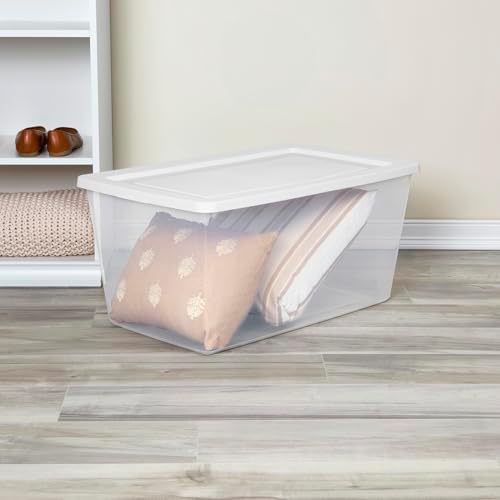 Sterilite Storage Box, Clear Plastic Snap Lid Tote, White, 90 Qt, 16-Pack - Image 4