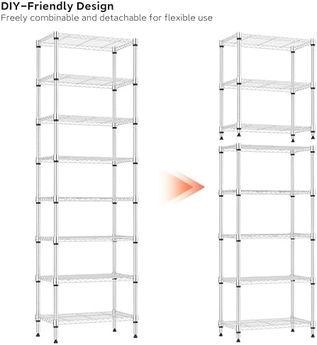 IZEUK 8 Tier Adjustable Metal Storage Shelving Unit, Heavy Duty Standing Rack Organizer for Kitchen, Pantry, Laundry Room, Garage or Basement, 2000 lbs Capacity, 23.6 W x 13.8 D x 79.5 H, Chrome - Image 4