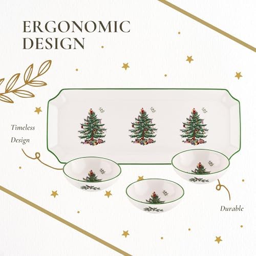 Spode Christmas Tree Rectangular Tray with 3 Dippin Bowls - Set of 4 - Image 6