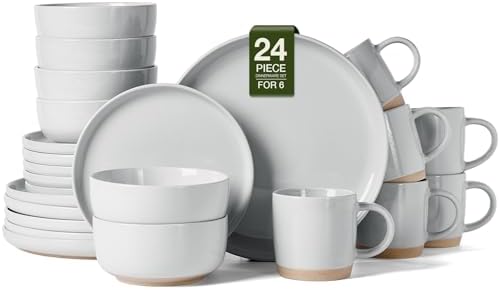 Famiware Milkyway 24-Piece Dinnerware Set with Mugs, Light Gray by Famiware
