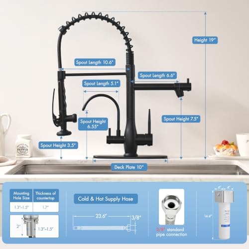 GIMILI Black 3 in 1 Commercial Kitchen Faucet with Water Filter System - Image 3