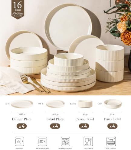 TheTerra Ceramic Dinnerware Set for 4, 16-Piece Plates and Bowls Set - Image 2