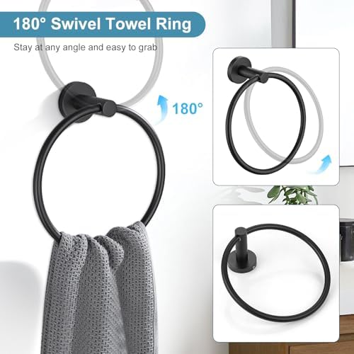 TQKAG Matte Black Bathroom Hardware Set, 6-Piece Towel Bar Set 23.6 Inch - Image 3