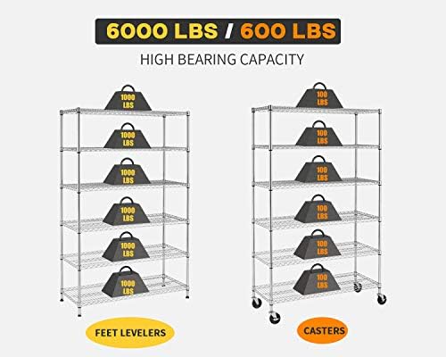 BestOffice | 6-Tier Wire Shelf with Wheels | 18" x 48" x 78" | Chrome - Image 4