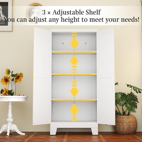 White Metal Storage Cabinet, 61" Kitchen Pantry Cabinets for Office - Image 3
