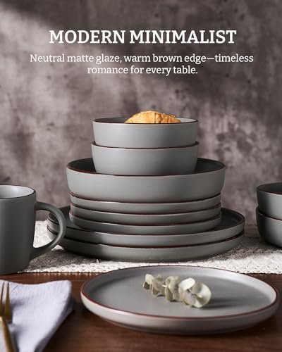Famiware Mercury 24-Piece Stoneware Dinnerware Set, Dark Grey - Image 5