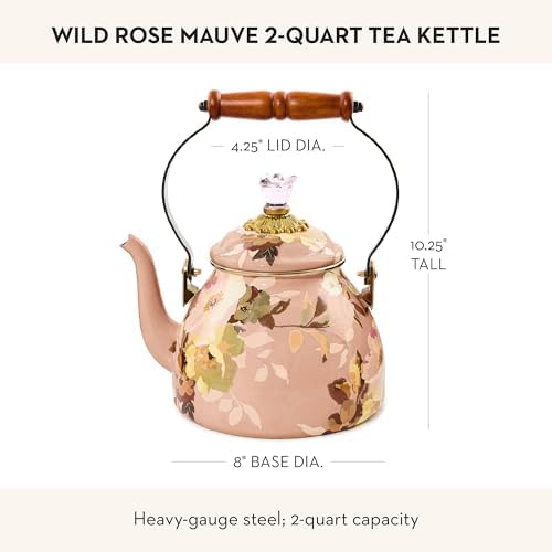 MACKENZIE-CHILDS Tea Kettle, 2 Quarts, Wild Rose Mauve - Image 4