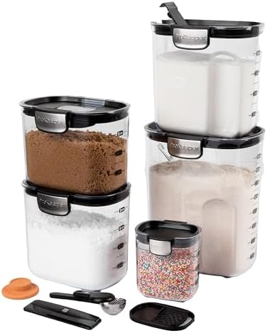 ProKeeper+ Airtight Food Storage Container Set – Clear Plastic Flour and Sugar Canister Set with Magnetic Accessories for Kitchen Organization (Black, 9-Piece) by Unknown