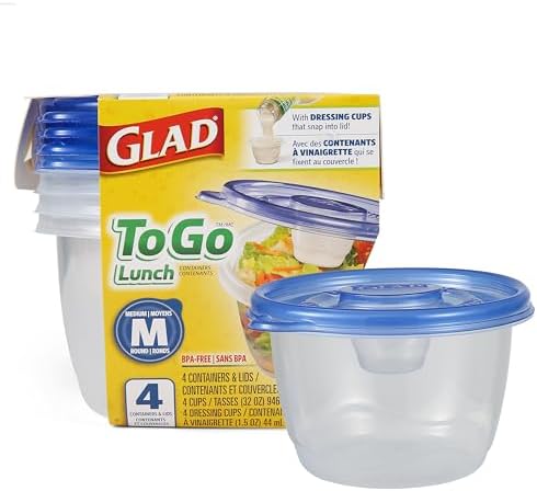 Glad GladWare To Go Lunch Containers with Dressing Cup, 32 Oz, 4 Count by GladTrashFoodStorage