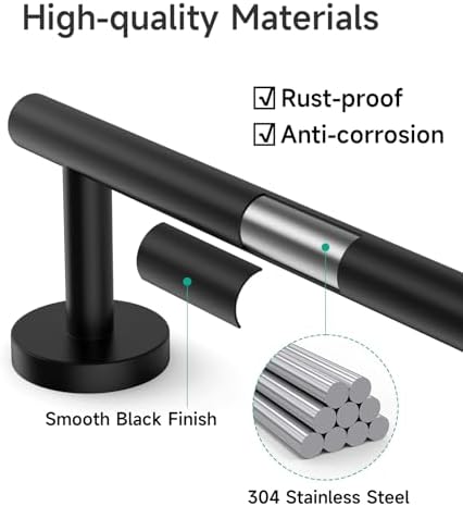 USHOWER 8PCS Matte Black Bathroom Hardware Set, 18-Inch Towel Bar Set - Image 3