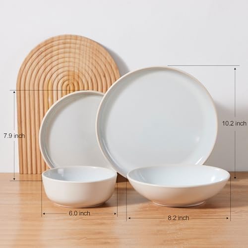 LIANYU 16 Piece Dinnerware Sets with Pasta Bowls for 4, Dusk White - Image 2