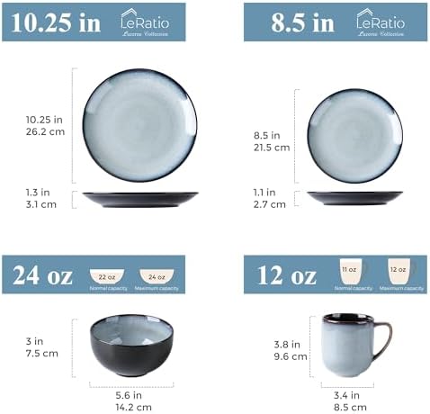 LeRatio Ceramic Dinnerware Sets for 4,16Pcs Porcelain Plates and Bowls Set - Image 2