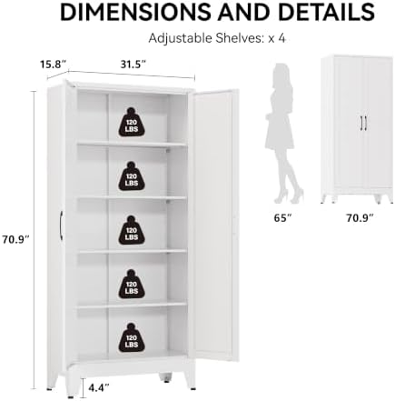 COFaR 71" White Pantry Cabinet with Vertical-Groove Doors and Shelves - Image 2
