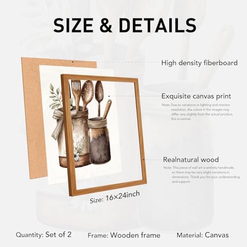 Doqueodas 2Pcs Vintage Country Kitchen Canvas Wall Art Wood Frame 16x24 in - Image 4