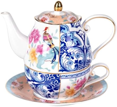KAMMAK Tea for One Set, Ceramic Teapot, Bone China Tea Set, Cup and Saucer by KAMMAK