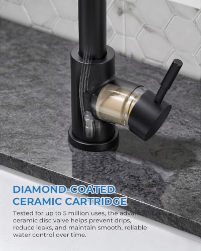 VFAUOSIT Black Kitchen Faucet with Pull Down Sprayer, High Arc Design - Image 6