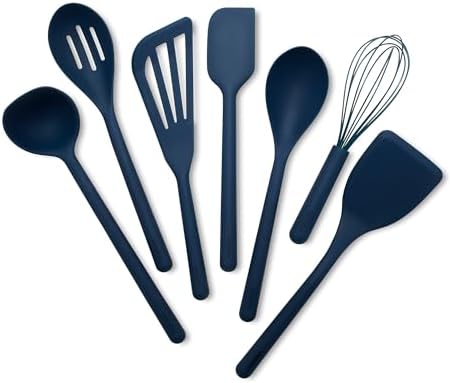 GreenPan Silicone 7 Piece Cooking Utensil Set, Ladle, Turners, Spatula, Spoons, Whisk, Flexible Nonstick Kitchen Tools Rigid Steel Core, Heat-Resistant, Anti-Slip Handle BPA-Free Dishwasher Safe, Blue by GreenPan