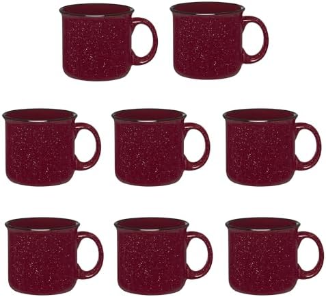 Set of 8 Ceramic Campfire Mugs – 15 Oz, Maroon – Coffee & Tea Cups for Home, Work, Travel, Camping – Customizable, Great for DIY, Events, Companies by GiftsbyDesign