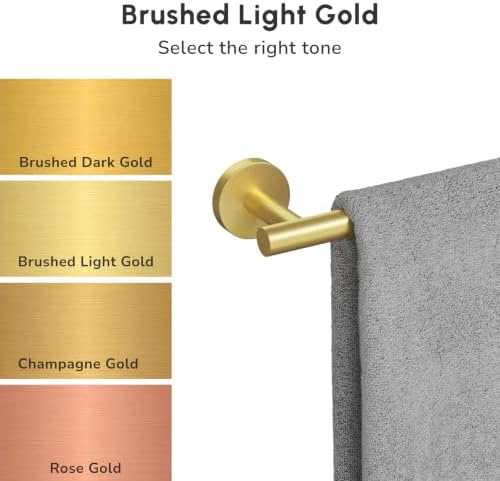 USHOWER 8PCS Light Gold Bathroom Hardware Set, 24-Inch Towel Bar Set - Image 3