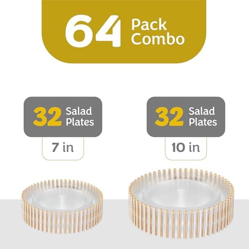 PLASTICPRO 64 Piece Combo Plastic Dinner Plates Disposable Plastic Fancy Heavy Duty Party Dishes 7 inch and 10 inch, Clear and Gold Beaded - Image 5