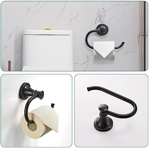 Hoimpro Oil Rubbed Bronze Bathroom Accessory Set, 4-Piece Wall Mount Hardware with Adjustable Towel Bar Rack, Towel Ring, Paper Towel Holder, Double Towel Hooks - Image 5