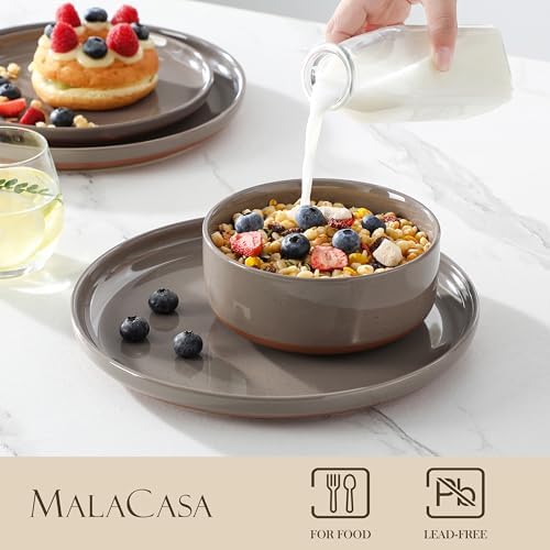MALACASA Plates and Bowls Sets, 24 Pieces Modern Ceramic Dinnerware Set for 8 Kitchen Dinner Set Stoneware Dishware Dishes Set Microwave and Dishwasher Safe, Brown, Series TARA - Image 3