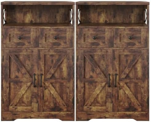Farmhouse Storage Cabinet Set of 2, Small Kitchen Pantry Coffee Bar Cabinet by Befrases