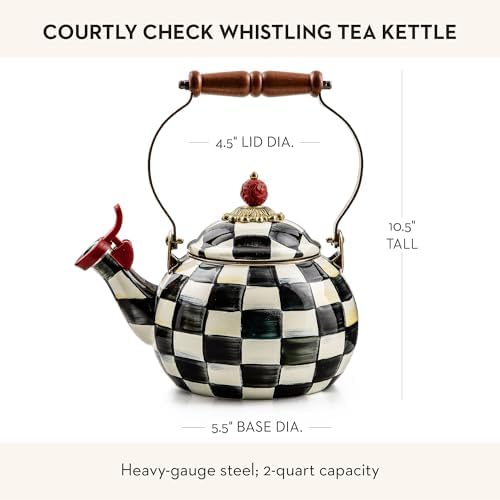 MACKENZIE-CHILDS Whistling Tea Kettle, Black-and-White Courtly Check - Image 4