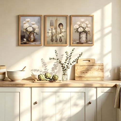 Doqueodas Vintage Countryside Kitchen Wall Art Set, 3 Framed Prints 12x16 - Image 4