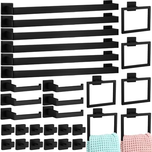 30 Pcs Black Bathroom Hardware Accessories Bath Towel Bar Set by Gisafai