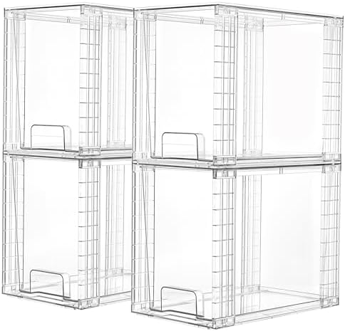 Vtopmart 4 Pack Clear Stackable Storage Drawers,9.7" High Plastic Organizers Bins for Skincare, Bathroom Supplies,Ideal for Cabinet,Undersink,Vanity,Kitchen,Pantry Organization by Vtopmart