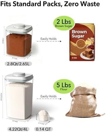 Airtight Food Storage Containers Set with One-Touch Lid, 2-Pack (2.8 QT / 2.65 L) Stackable PET, Best for Cereal, Flour, Rice & Baking Organizers. - Image 6