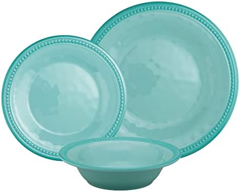 UPware 12 Piece Beaded Melamine Dinnerware Sets, Outdoor Dishes Set, Plates and Bowls Sets, Service for 4, Aqua Blue - Image 2