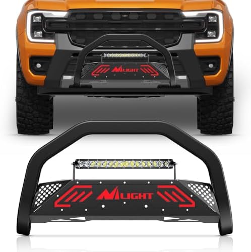 Nilight Bull Bar with LED Light Bar for Ford Ranger 2019-2023 | Includes License Plate Hole Brush Guard, Front Bumper Push Bar w/Grille Skid Plate Light Mount by Nilight
