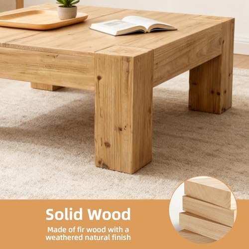 Rustic Wooden Coffee Table for Living Room, Big Square Coffee Table - Image 6