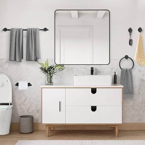 5 Pieces Matte Black Bathroom Hardware Accessories Set, Bathroom 23.6 Inch Towel Bar Set Stainless Steel Toilet Paper Holder Round Towel Racks for Bathroom Wall Mounted - Image 7