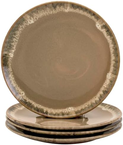 TTU Tabletops Gallery Tuscan Collection Reactive Glaze 4 Piece Stoneware Dinner Plate Set Dining Kitchen Tableware Service for 4, Brown by TabletopsGallery