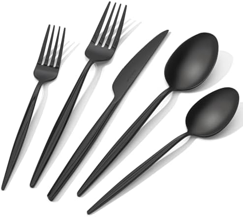 18/10 Silverware Set for 4, 20 Piece Black Stainless Steel Flatware Cutlery by KINGSTONE
