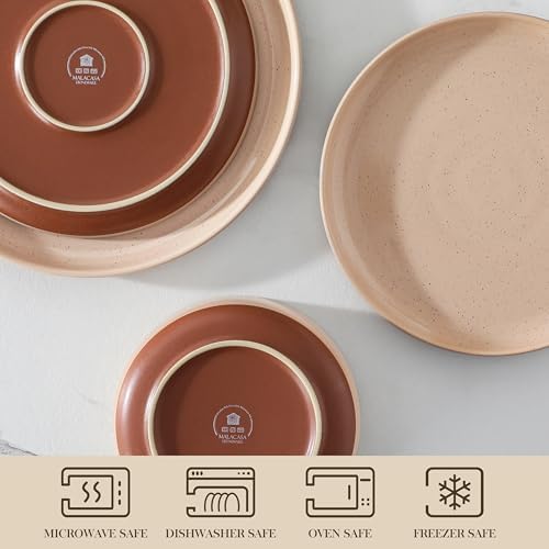 MALACASA Plates and Bowls Sets, 12 Pieces Modern Stoneware Dinnerware Set for 4 Kitchen Dinner Set Ceramic Dishware Dishes Set Microwave and Dishwasher Safe, Pink, Series TARA - Image 4